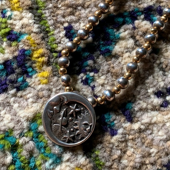 Celestial Pendant Two Tone Beaded Necklace - Picture 5 of 5